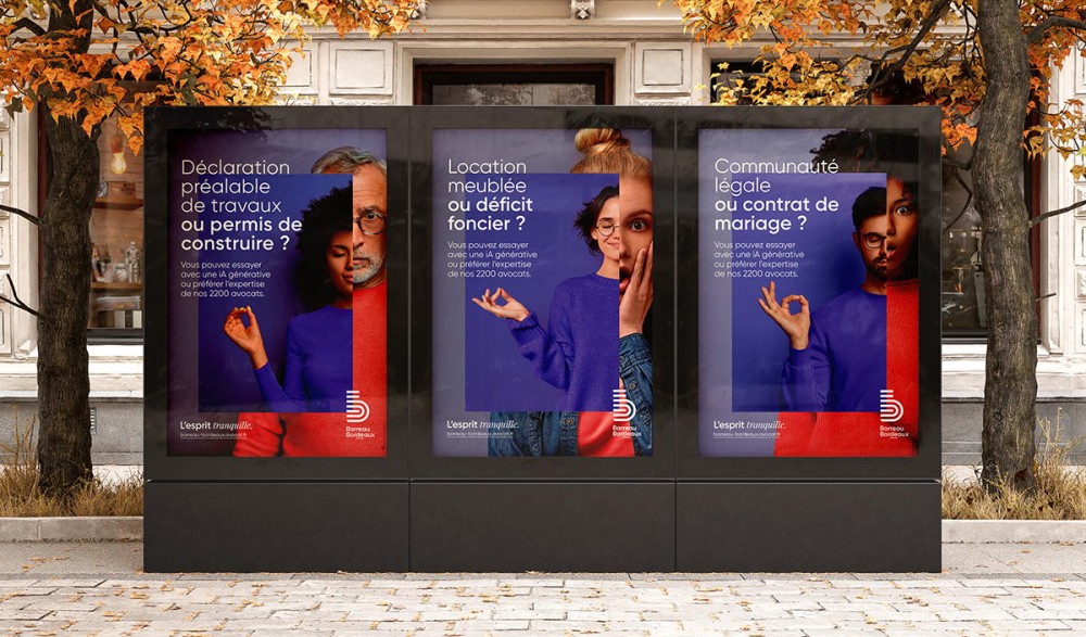 Affiches de la campagne B2C "L'esprit tranquille" pour le Barreau de Bordeaux